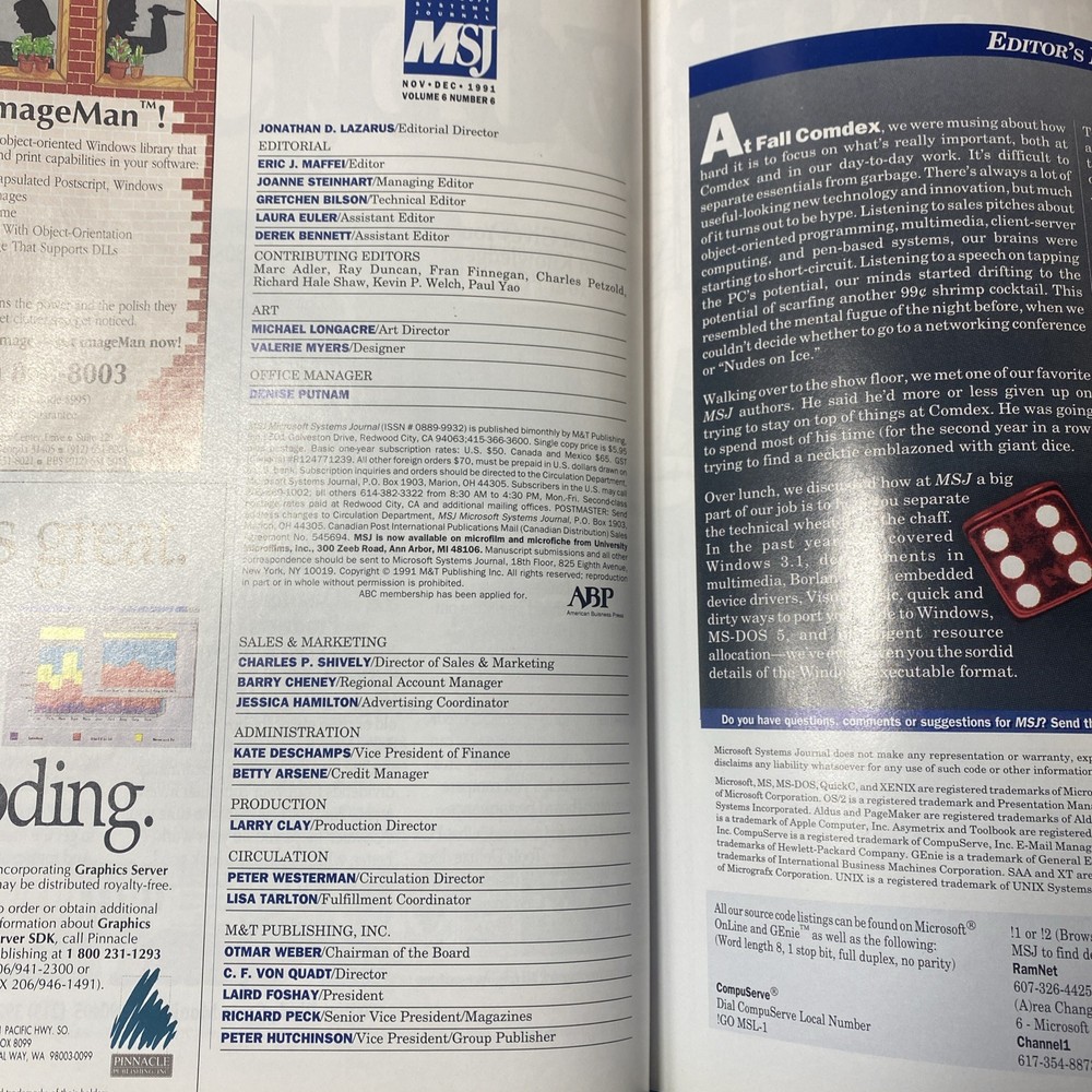 Vintage Microsoft Systems Journal MSJ Nov-Dec 1991 Windows 32 Bit API QuickC