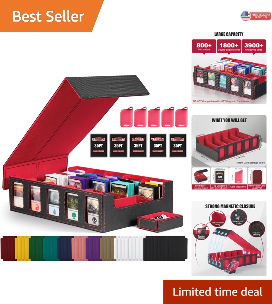 Sturdy Plastic Trading Card Storage Box with Commander Display and Accessories