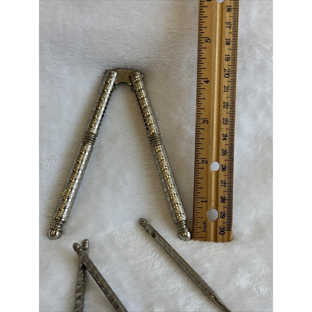 Vintage Silver Tone Nut Cracker Set with Picks Ornate Engraved Design