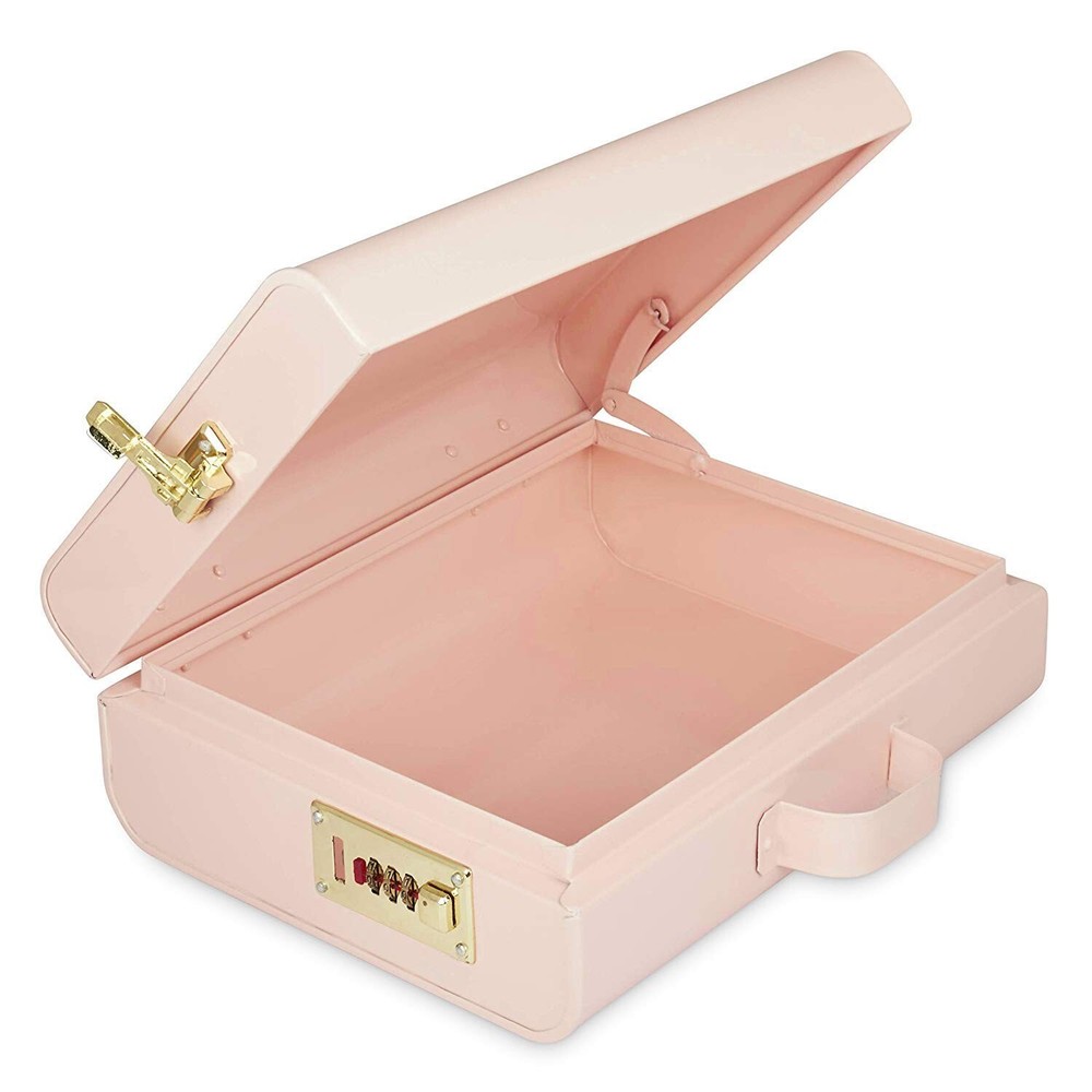 Metal Rectangular Briefcase Storage Trunk Jewelry & Storage Chest With Lock