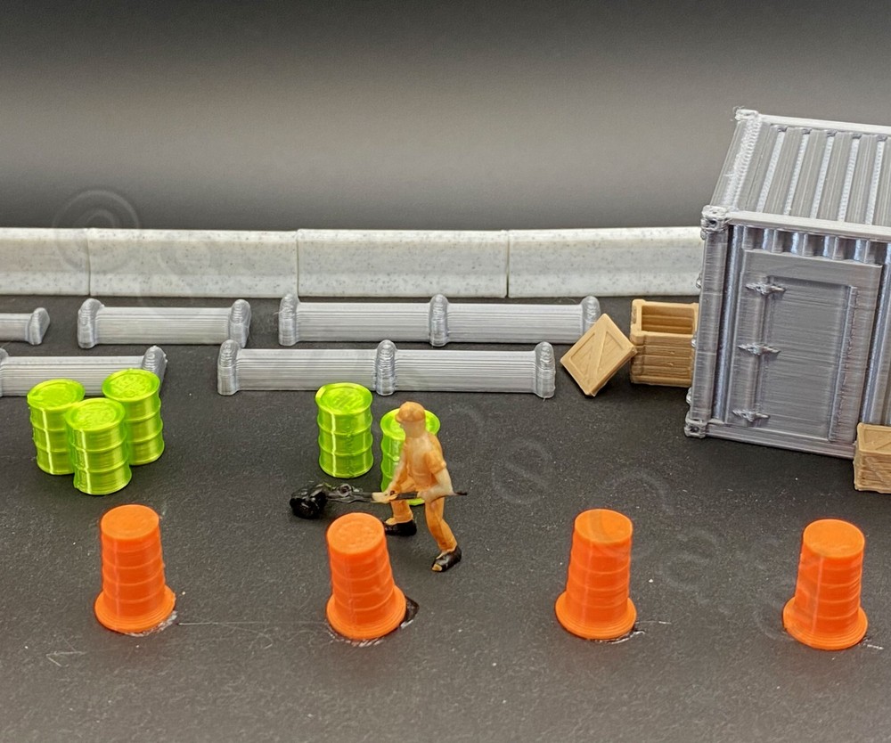 77 pc HO Scale ROAD CONSTRUCTION - 3D Model Railroad Train Scenery with Lights