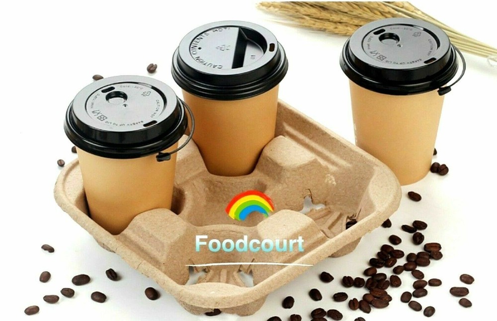 4 Cup Drink Cup Carrier, Cup Holder, Cup Carry Tray Biodegradable Pulp 50 Count