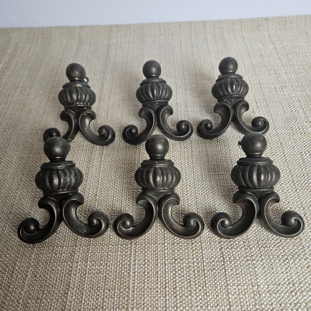 Ornate Drawer Pull Handles Set 6 Antique Bronze Tone Cabinet Hardware Scroll