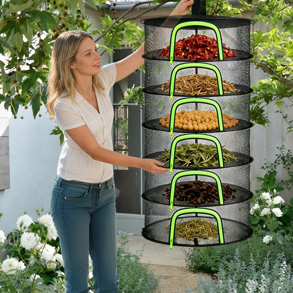 Herb Drying Rack Hanging Mesh Net - 6 Tier plant drying rack Foldable Design ...