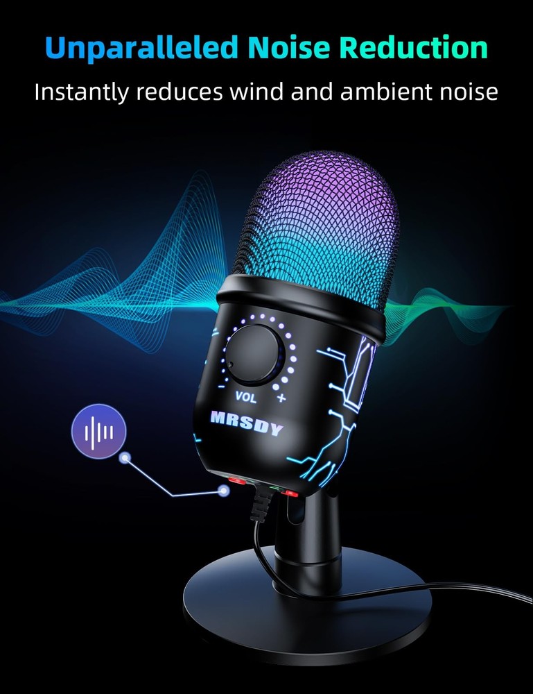 Gaming Microphone, USB Computer Microphone for PC, Mac, PS4/5, Condenser Podcast