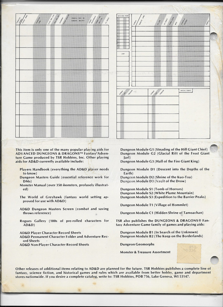 Sealed Advanced Dungeons & Dragons Dungeon Masters Adventure Log