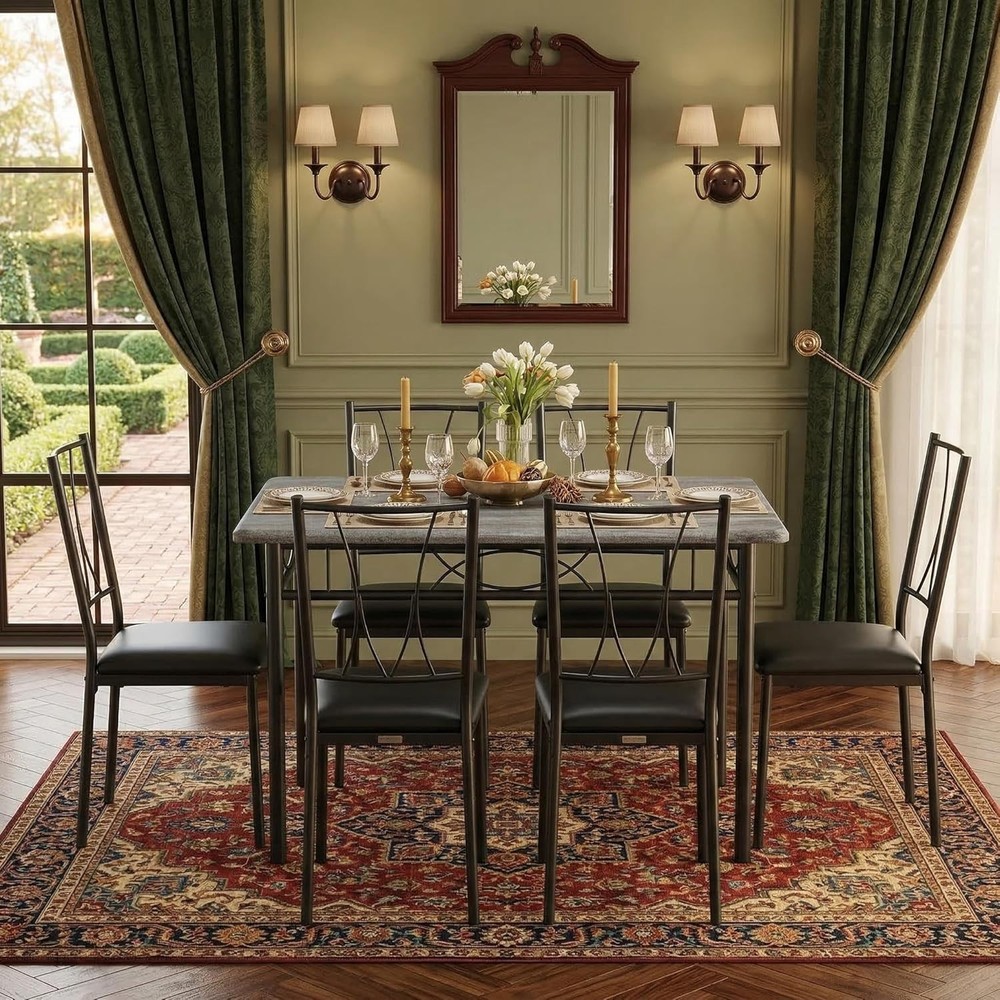 Small Rectangle Dining Table Set 4 Kitchen Table W/ 4 Upholstered Chairs