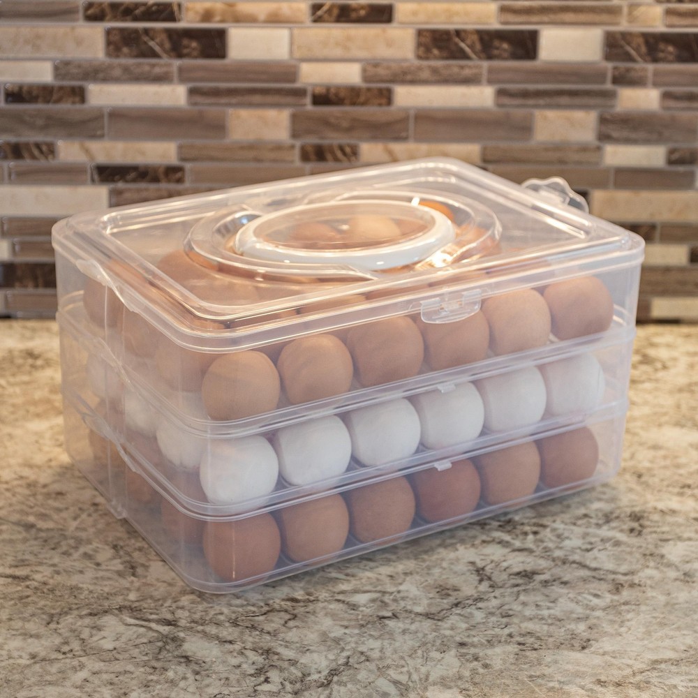 Egg Container for Refrigerator - Large-Capacity Egg Holder with Lid and Handl...