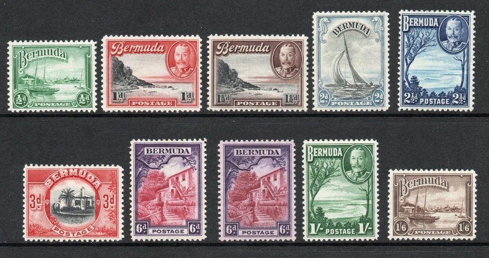 Bermuda 1936-47 Complete set with 6d shade SG 98-106 Mint.