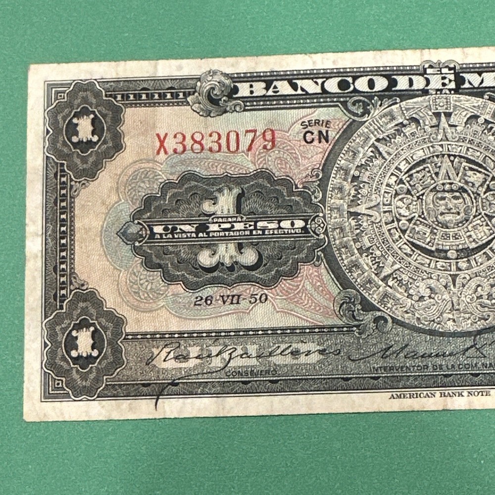 Banco de Mexico Un Peso-1950-serie-CN Error Seals