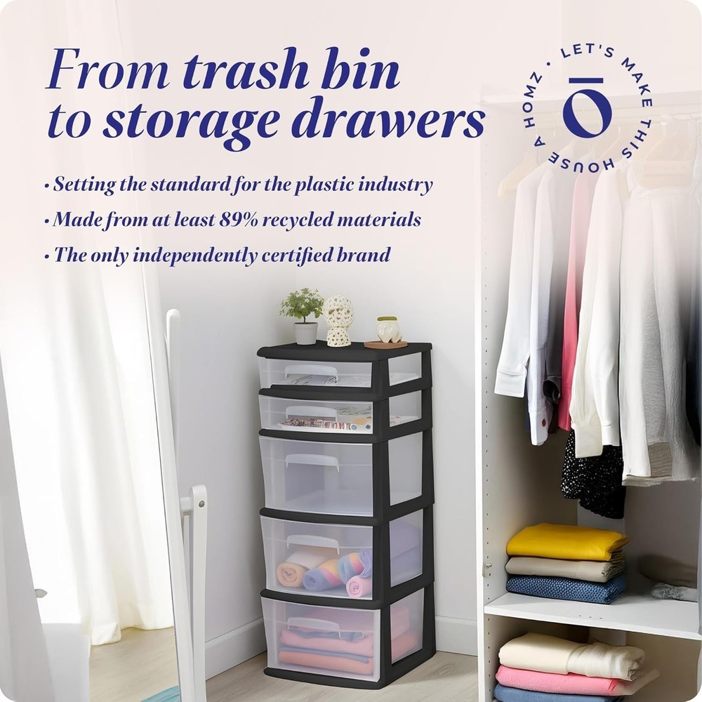 Drawer Tower 5-Tier Clear Plastic Storage Organizer Unit Multi-Purpose Container