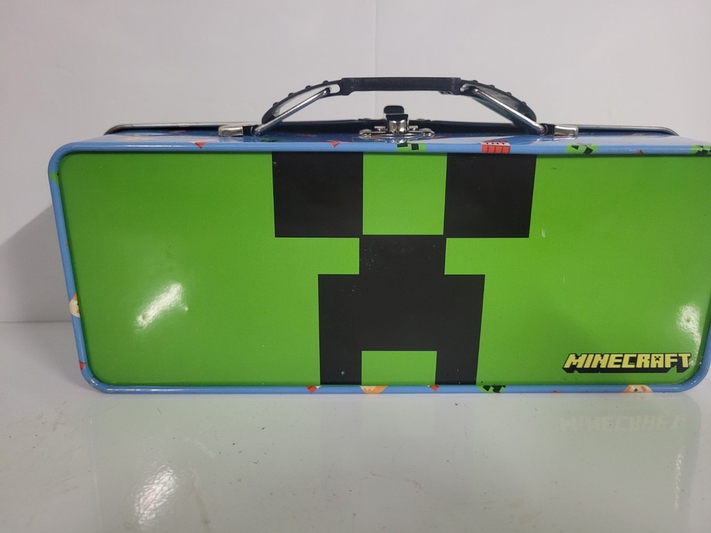 Minecraft Green Tin Tool Box Handle Latch/Hinge Pencil Box Storage