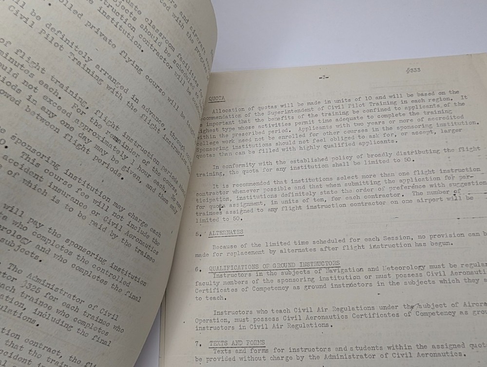 1940-1941 Civil Pilot Training Program Document Washington DC Aviation #333