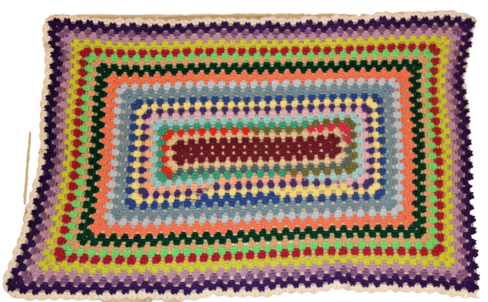 VTG Handmade Crochet Lap Blanket Afghan Rectangle Small Granny Core 29” X 44”