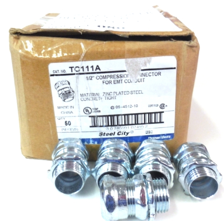 THOMAS & BETTS 1/2" COMPRESSION  CONNECTOR FOR EMT CONDUIT, TC111A, NIB