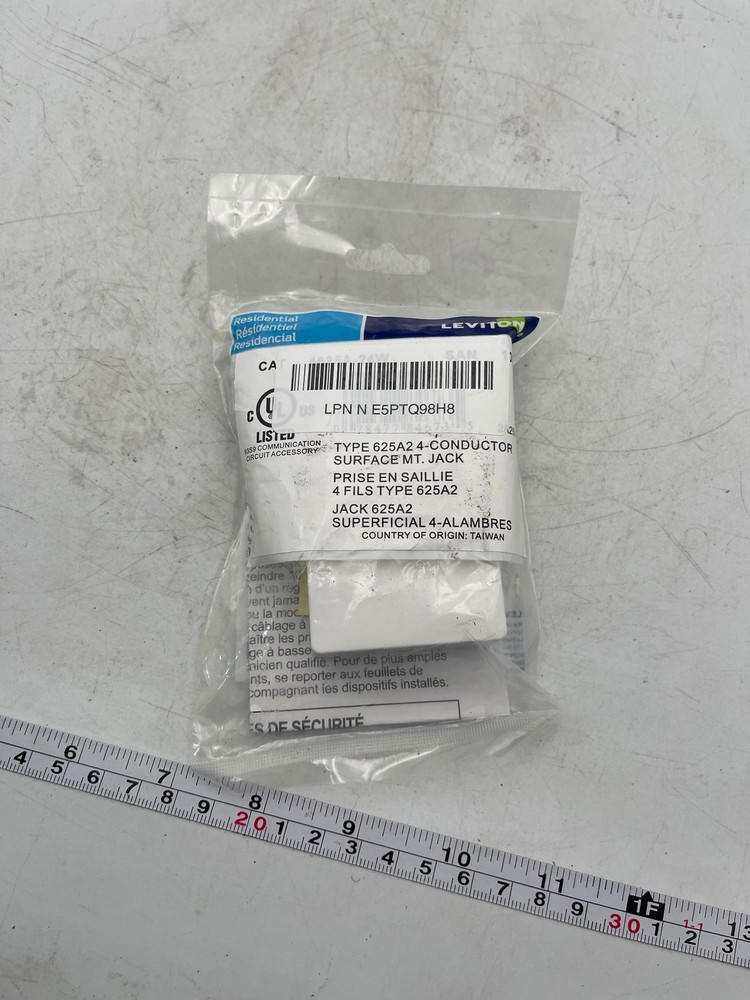 Leviton 625A2 Surface Mount Jack 4-Conductor White Telephone Data Wall Jack