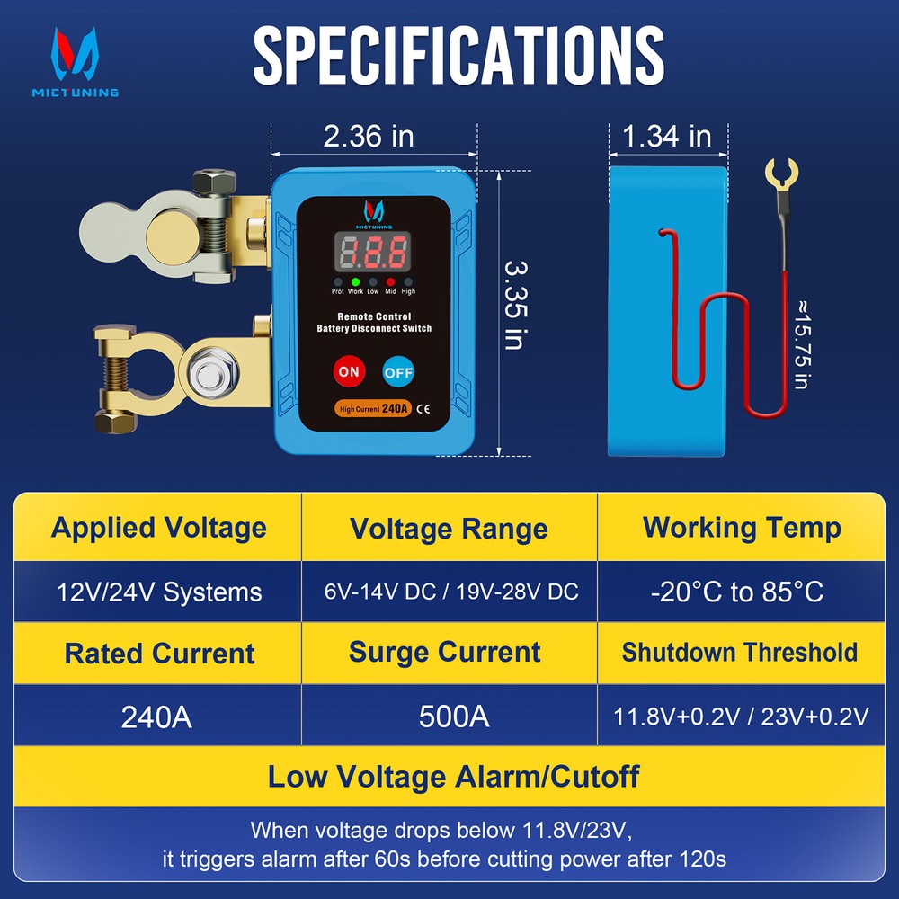240A Remote Battery Disconnect Kill Switch LED Digital Display Anti-Theft Switch