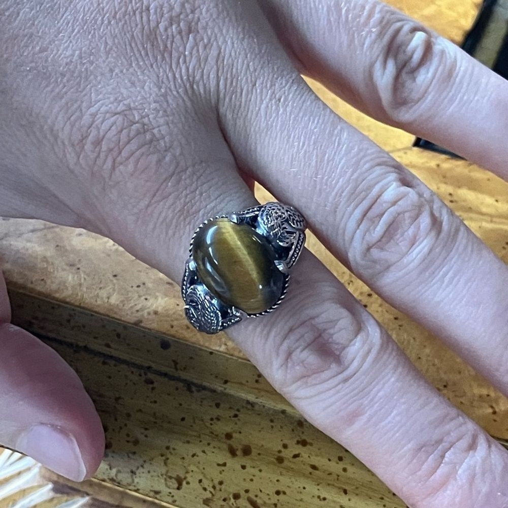 Natural Tiger’s Eye Eagle Ring Size 9
