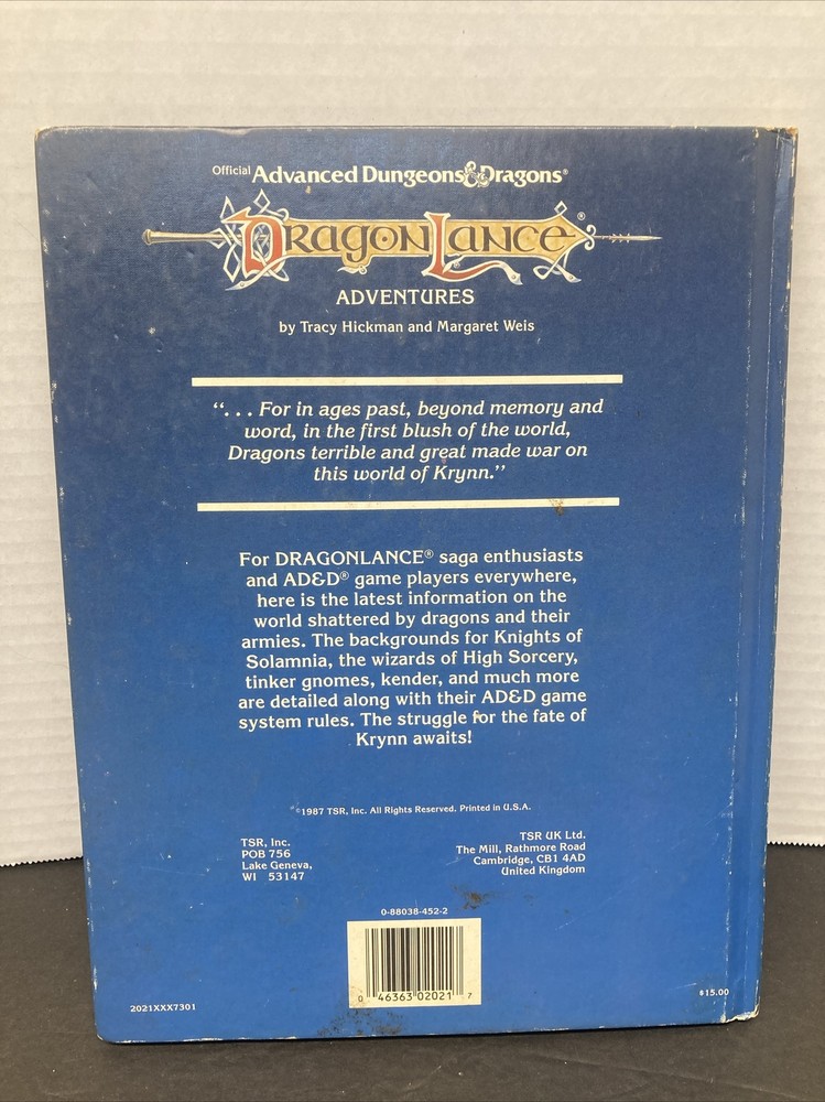 1987 Advanced Dungeons & Dragons | Dragon Lance Adventures Hardcover