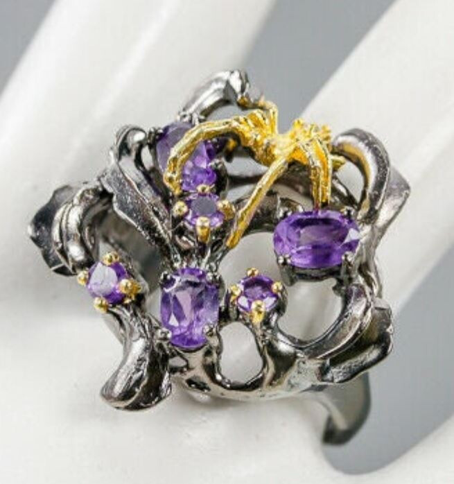 Amethyst spider 925 Sterling Silver Ring Size 9