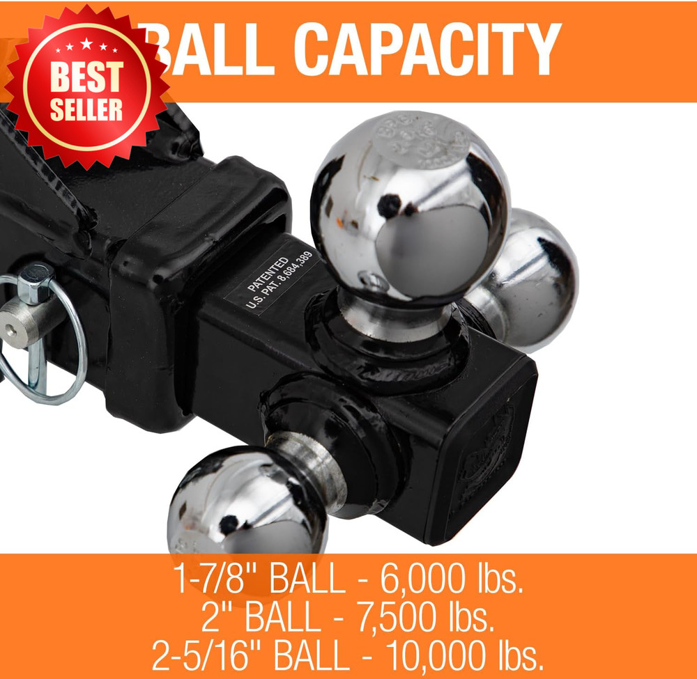 1802225 Adjustable Tri-Ball Hitch Solid Shank Chrome Balls US