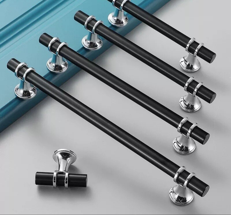 Chrome Cabinet Door Black Silver Gold Handle Kit T Bar Drawer Pull Kitchen
