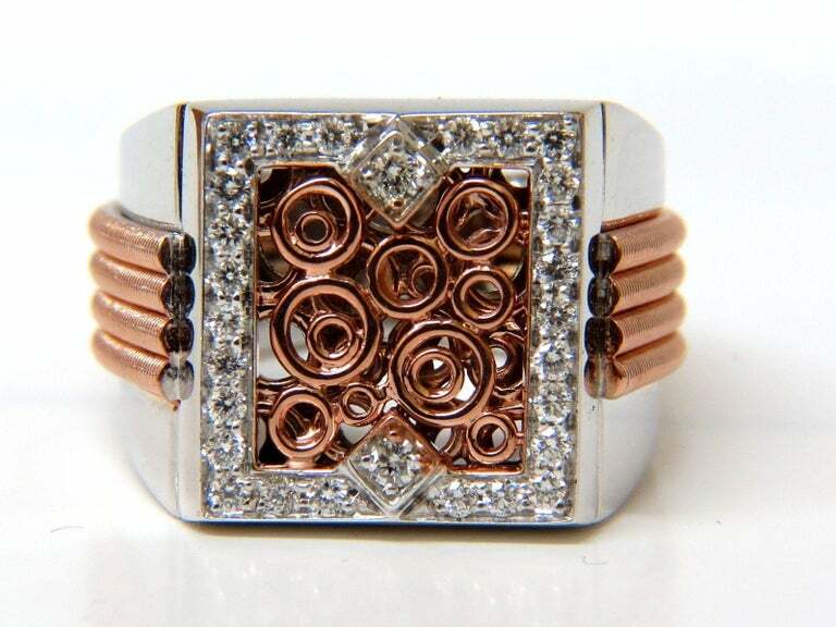 French Deco Style 925 Two Tone Solid Silver With Brilliant Round Cut CZ Men Ring