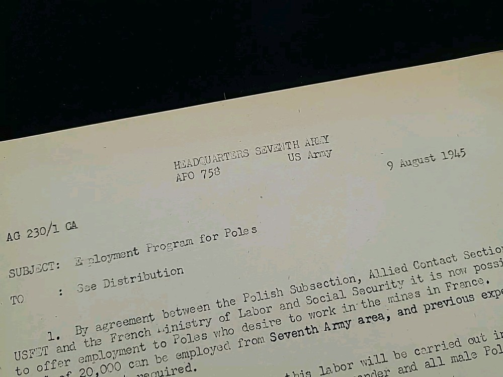 1945 Germany WWII US Army War Military Document Work Programs for Polish Poland