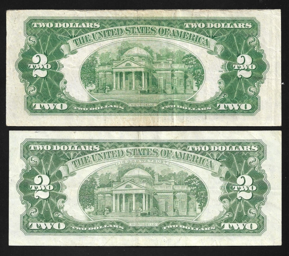 US - $2.00 Pair - 1953 & 1963 Notes (Red Seals) VF