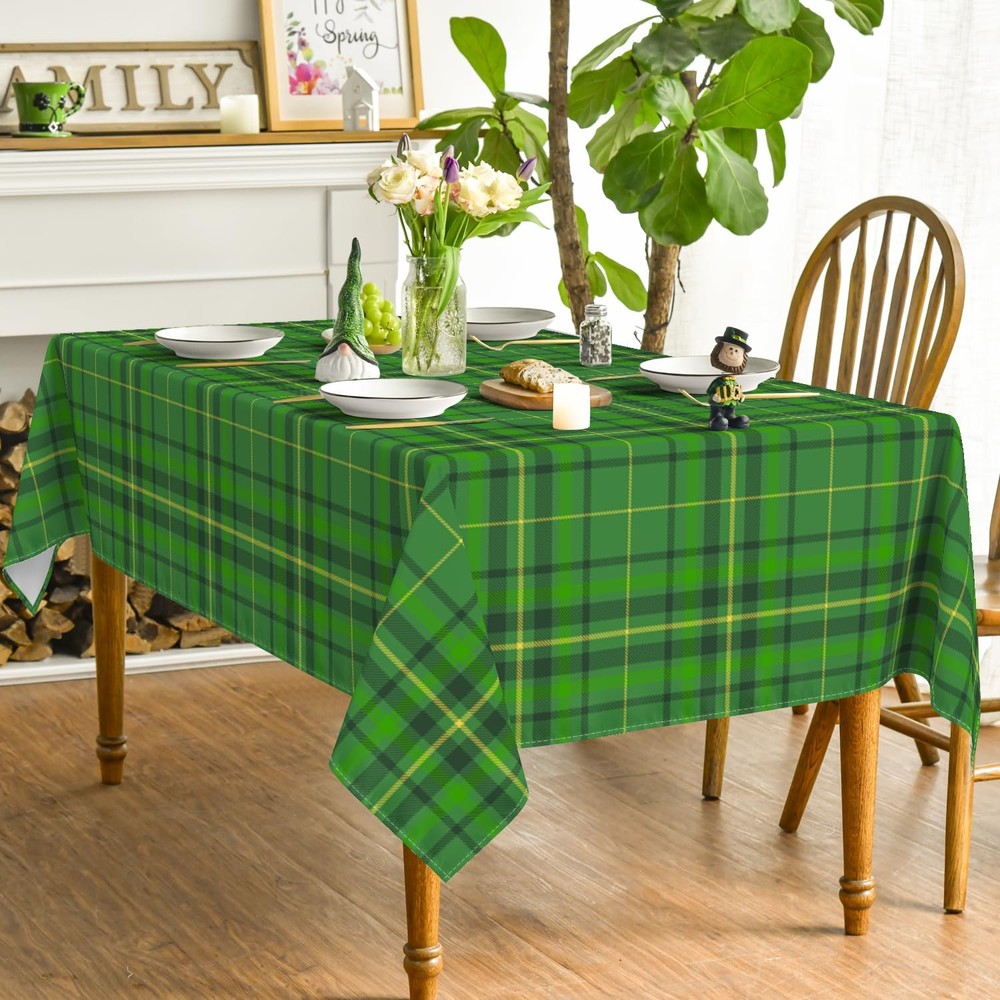 St. Patrick's Day Tablecloth 60×84 Inch Rectangular, Green Buffalo Plaid Rural..