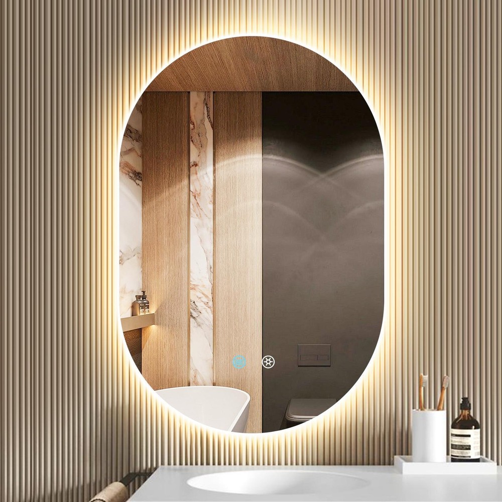 LED Dimmable Lighted Bathroom Mirror Anti-Fog Wall Mounted Rectangle Mirror
