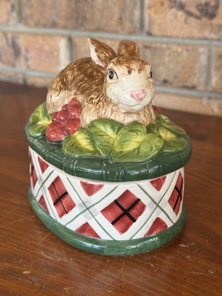 Noritake Royal Hunt Rabbit Candy Box Bunny Easter Trinket Dish Ceramic