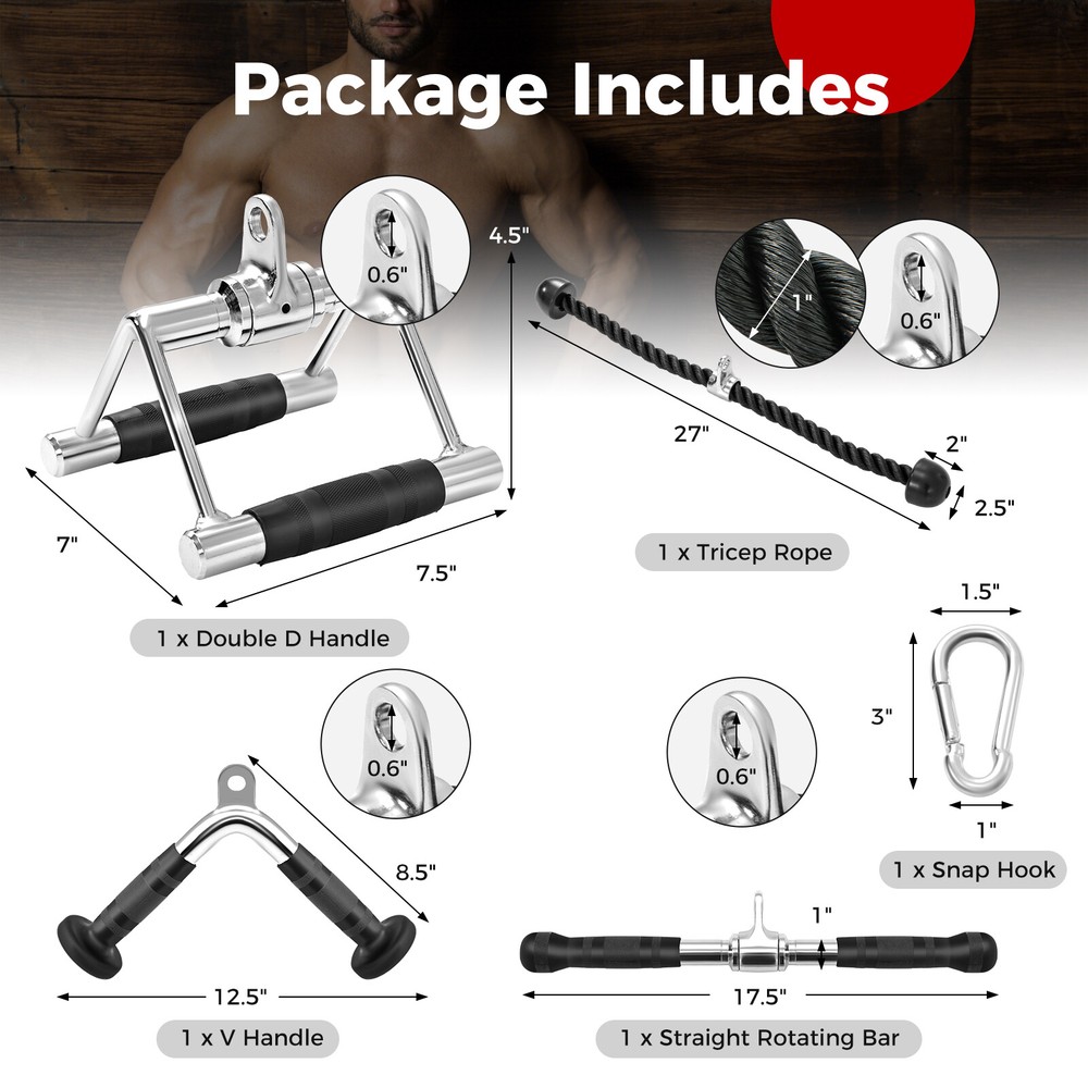 4 PCS V-Shaped Cable Machine Attachment Set Press Down Bar Double D Handle