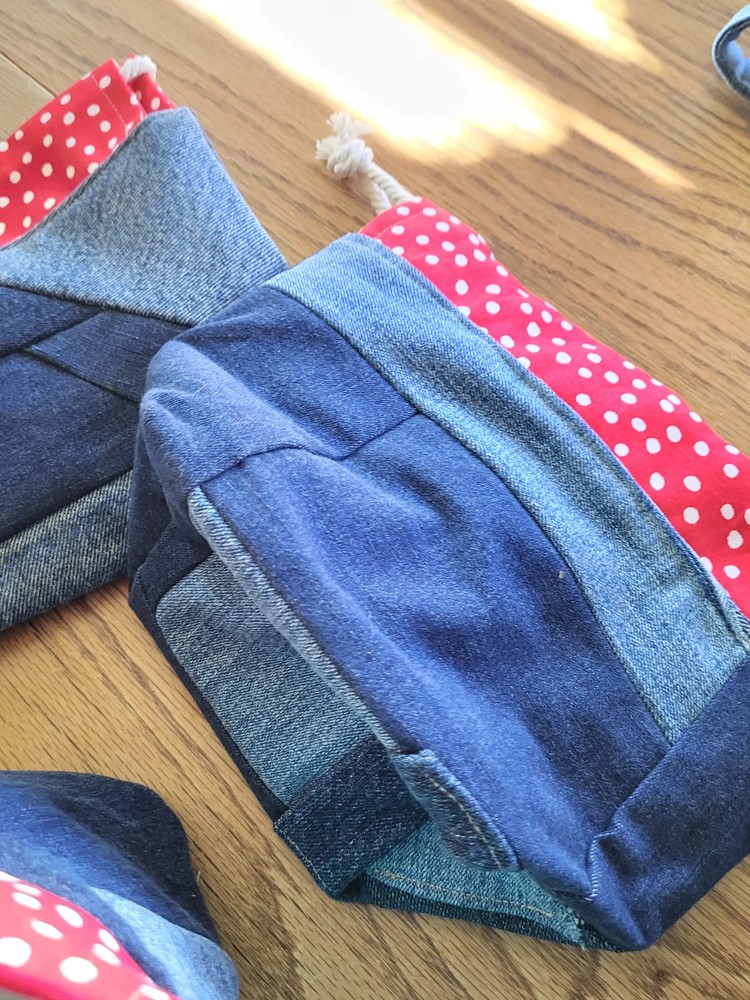 Recycled denim drawstring bag, Upcycled Drawstring, small project bag