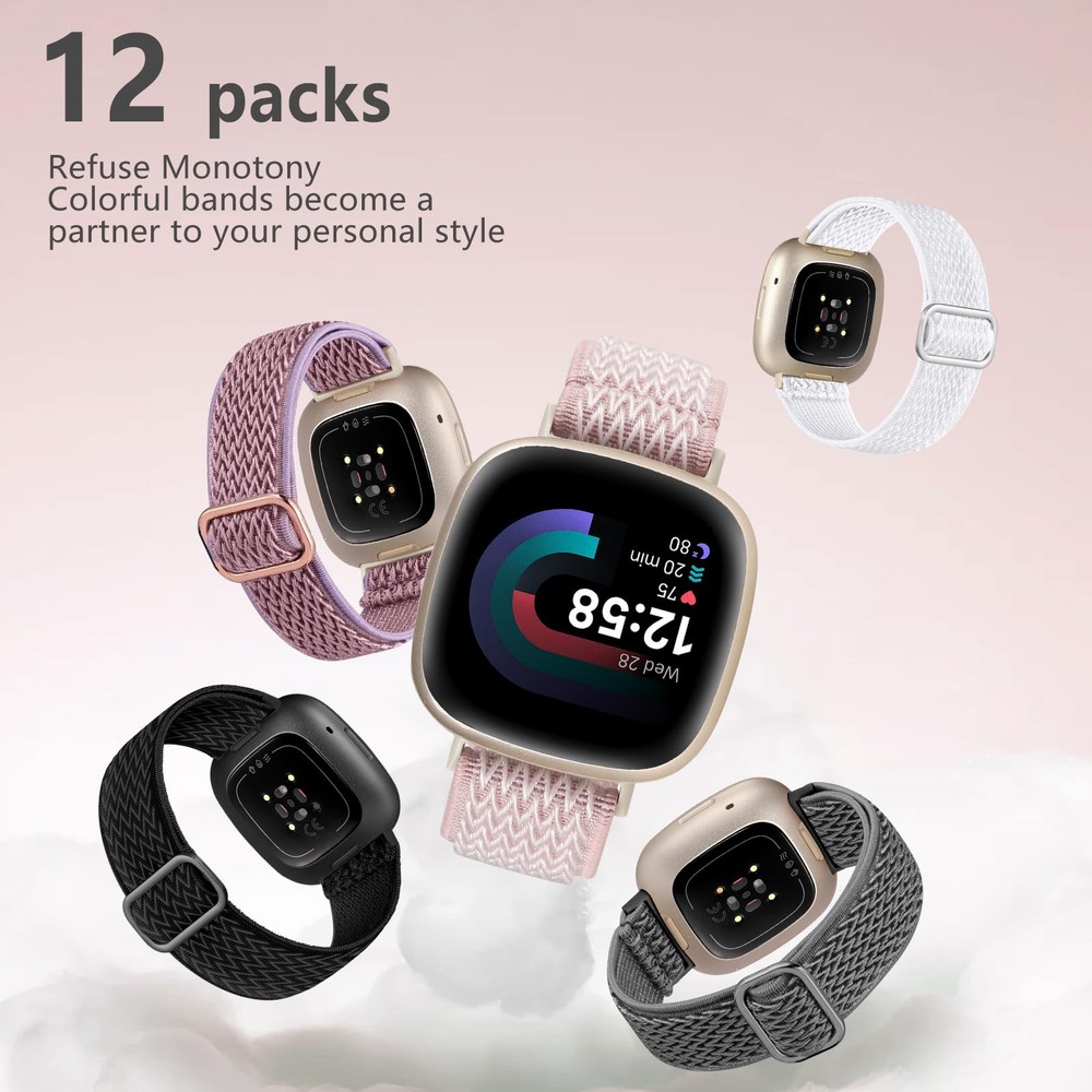 12 Pack Elastic Nylon Band Compatible with Fitbit Versa 3/Fitbit Versa 4/Fitb...