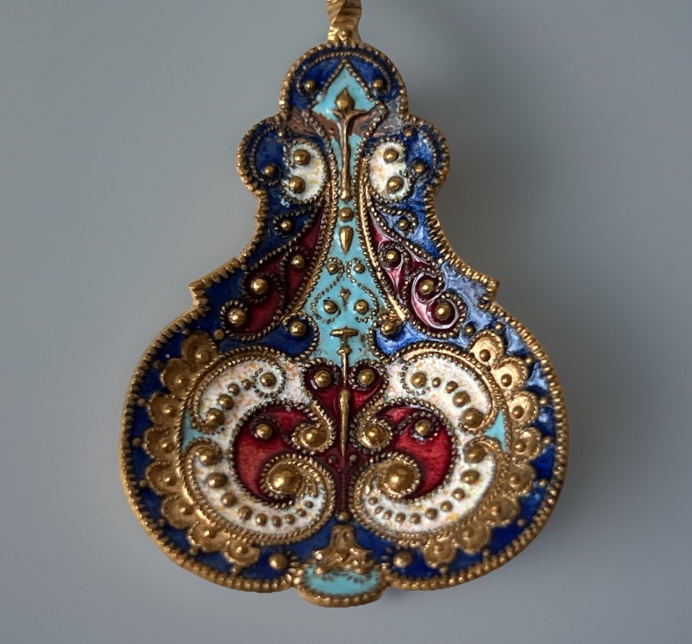 French Champleve Enameled 3 Piece Spoon Set