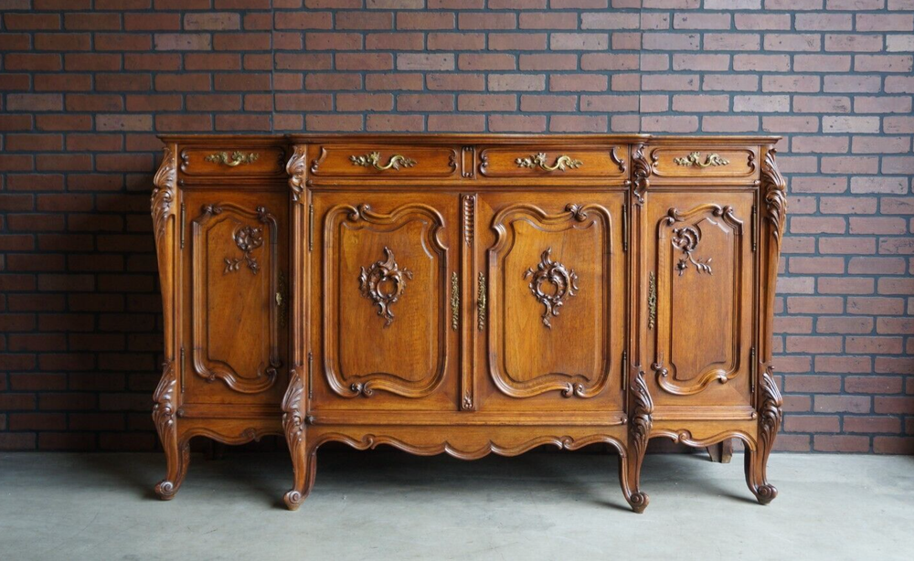 Louis XV Marble Top Buffet ~ Antique Rococo Sideboard With Mirror