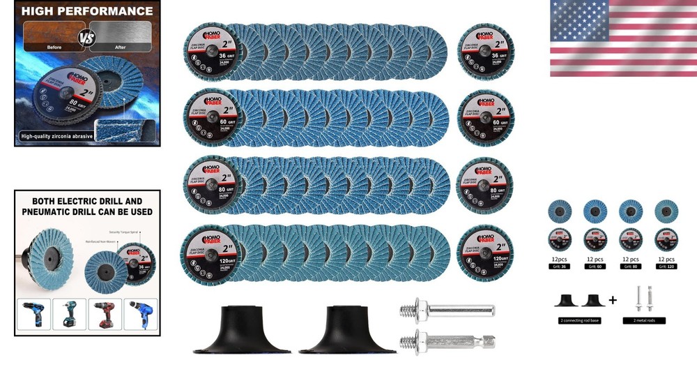 50 PCS 2" Grit Roll Lock Sanding Discs – Complete Set with Quick-Change Holders