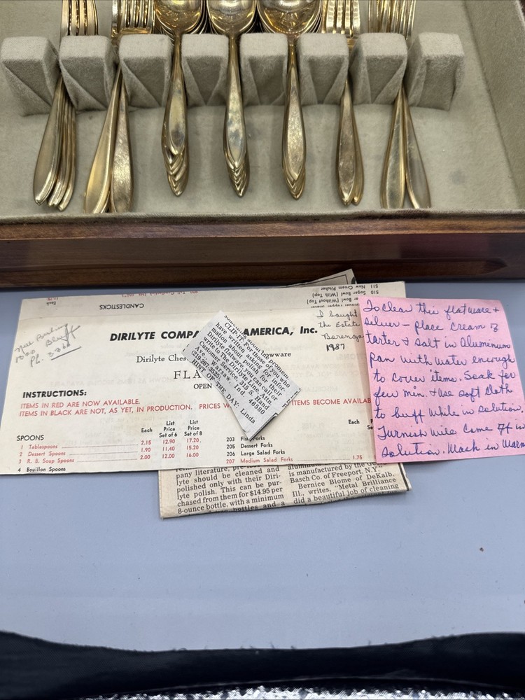 DIRILYTE DIRIGOLD Gold Tone Silverware Flatware 55 pc Box MCM Mid Century