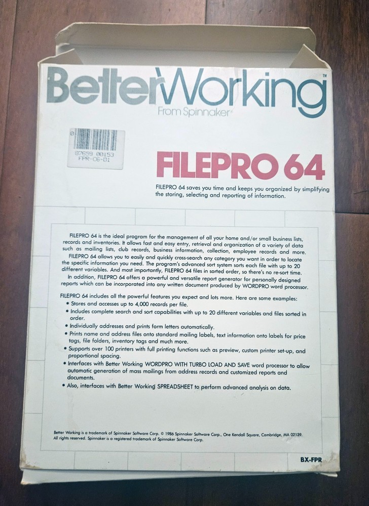 Better Working Spreadsheet Software by Spinnaker Commodore 64/128, Untested