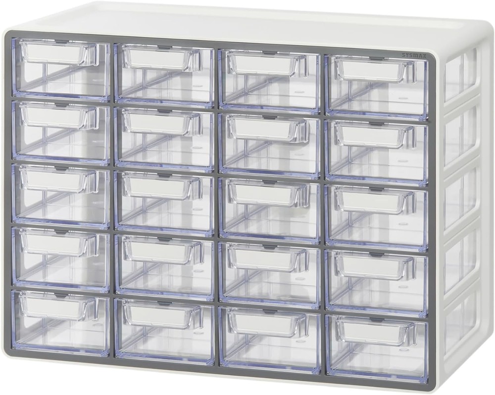 Blue Ginkgo Small 20-Drawer Chestnut –Stackable Transparent Storage Cabinet,Grey