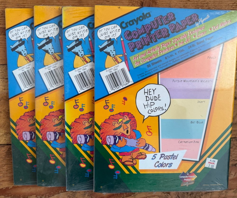 4 Pkg. Crayola Computer Printer Paper in 5 Pastel Colors - 1996 - Binney & Smith