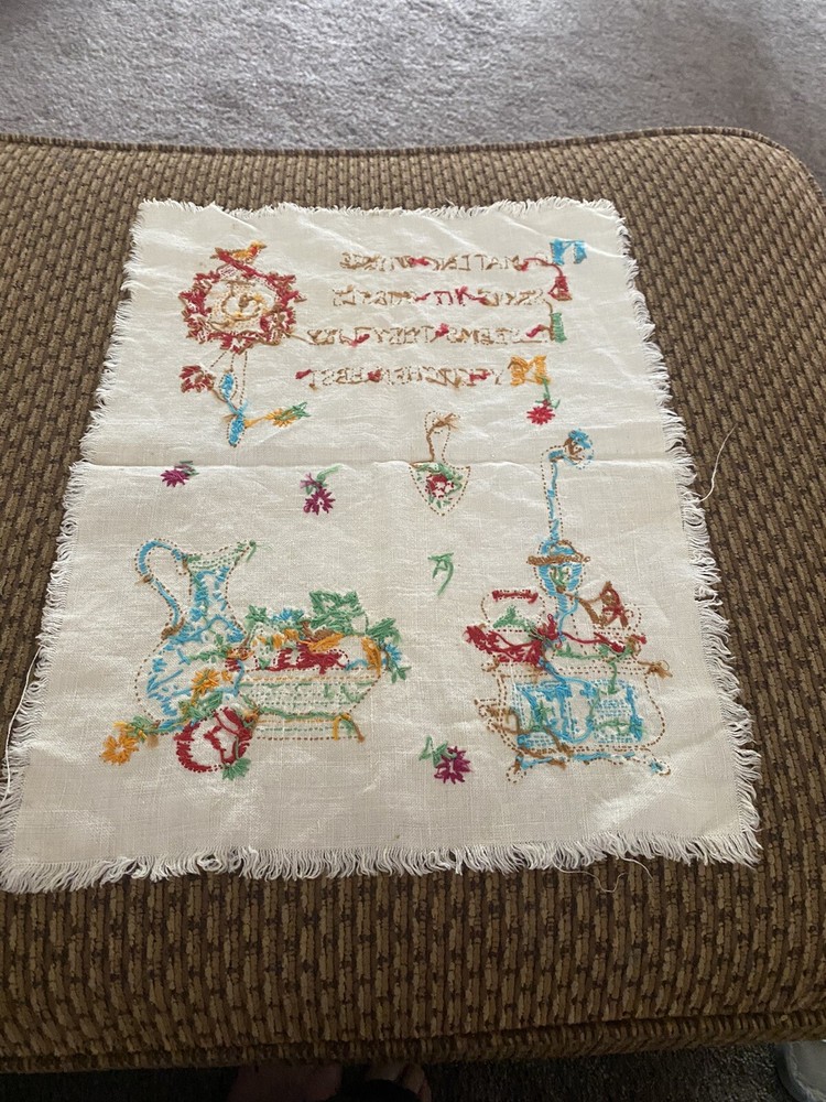 Embroidered Table Runner & Kitchen Wall Piece, Unfinished 2 Pc Linens Handmade