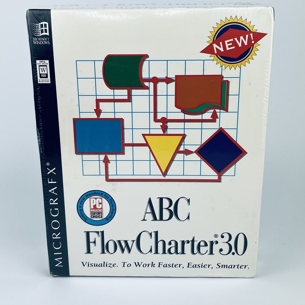Vintage MicroGrafx ABC FlowCharter 3.0 Software NOS 3.5 Disk 1994 For PC Windows