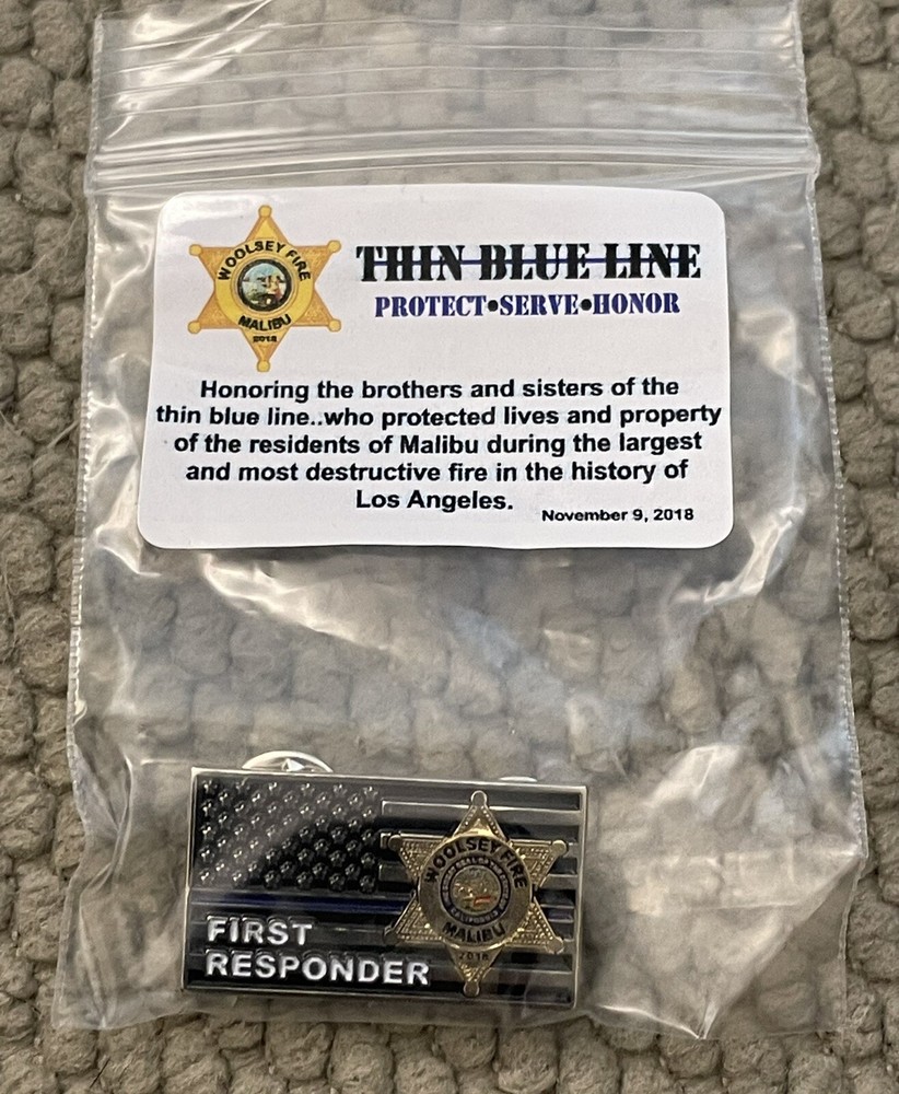 LA County Sheriff Thin Blue Line Woolsey Fire Support Pin 3/4”
