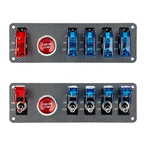 dc12v flip-up Ignition Switch Panel,5 in 1 car Engine Start Push 4 Blue 1 Red