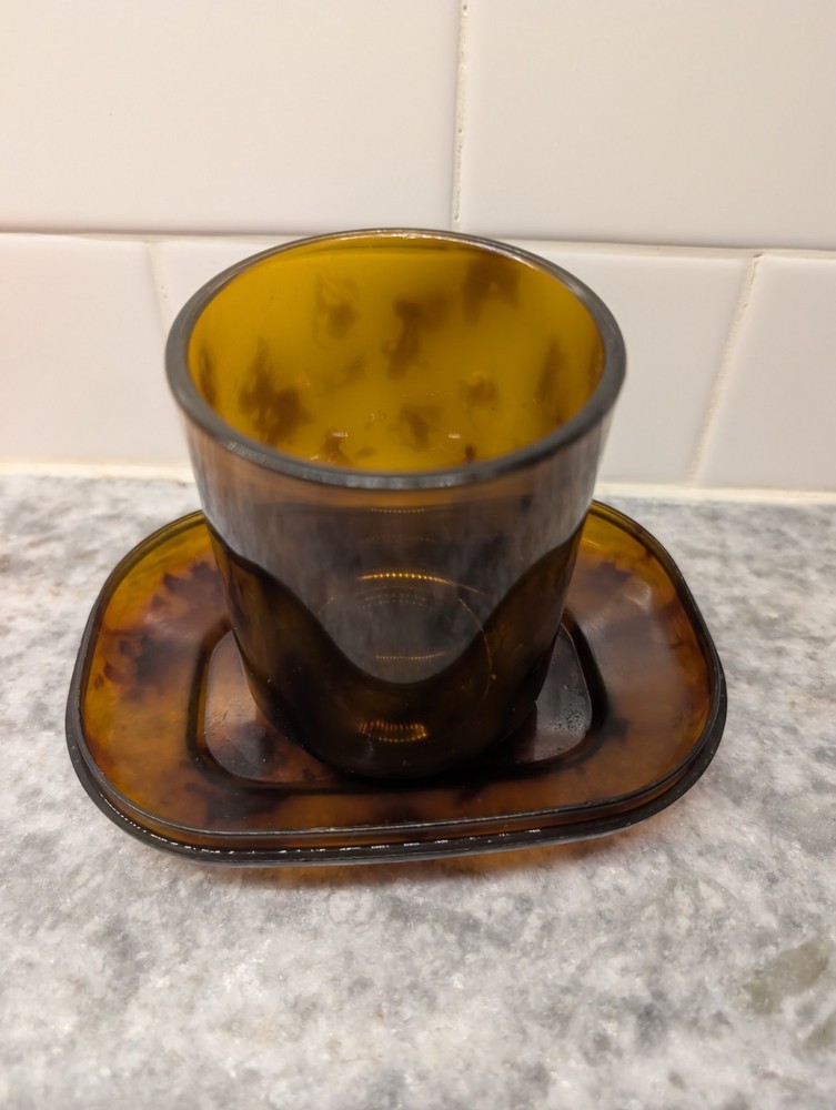 Vintage Ludite Tortoise Shell Soap Dish And Cup Set