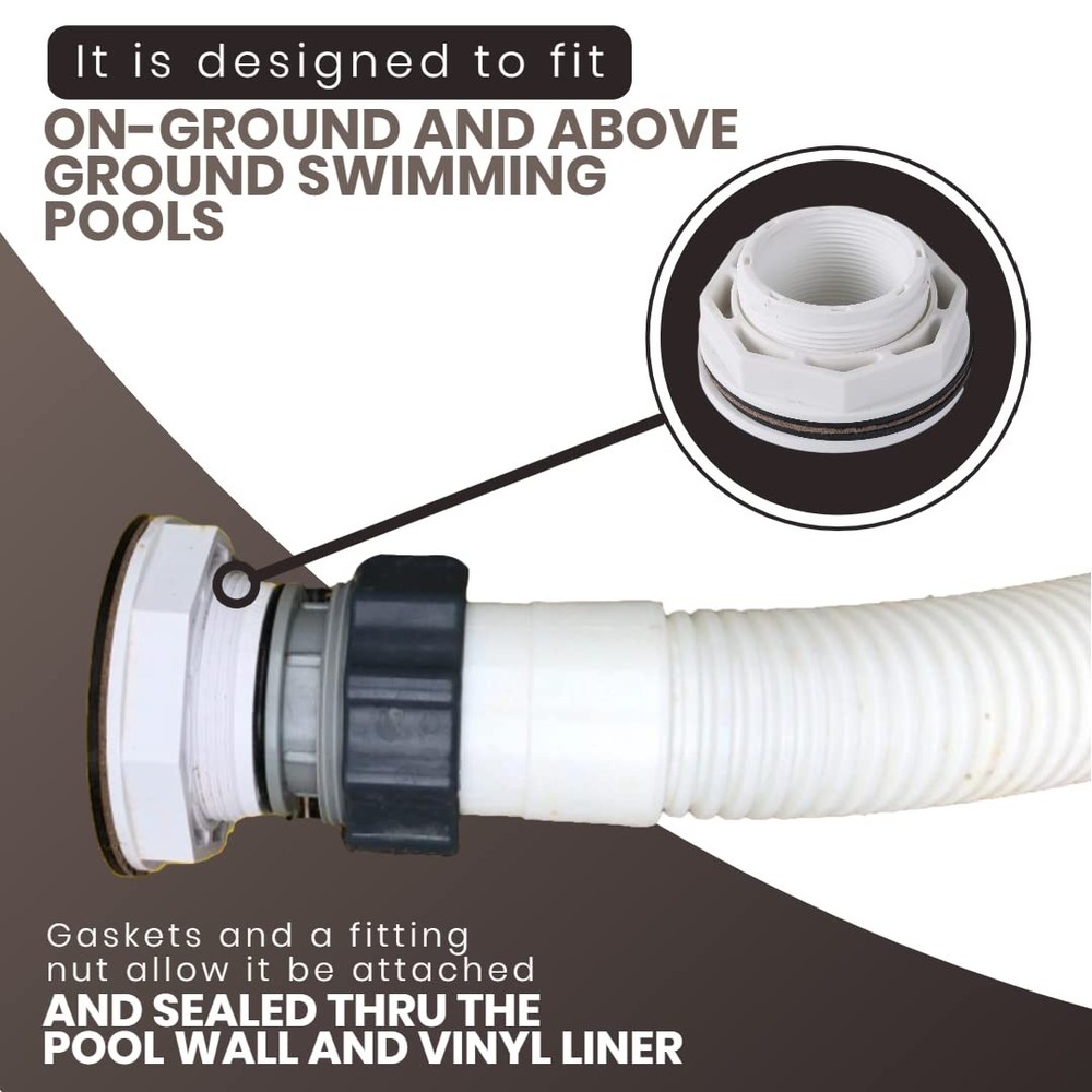 TonGass (2-Pack) 1 1/2" Above Ground Pool Inlet Return Fitting SP1023, White
