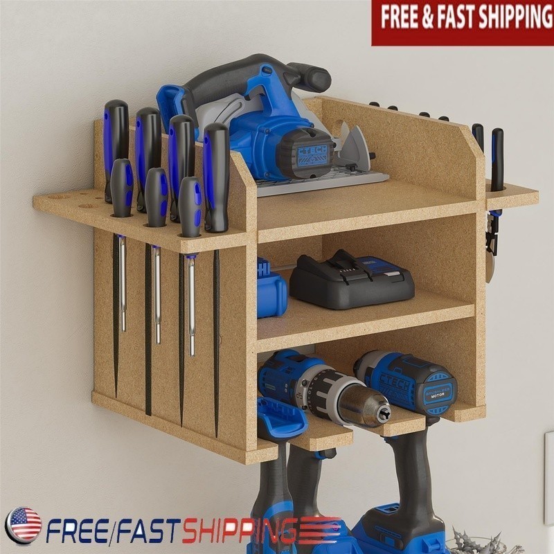 Wall-Mounted Tool Storage Organizer Drills Hammers Cords Saws & Bits Dock New