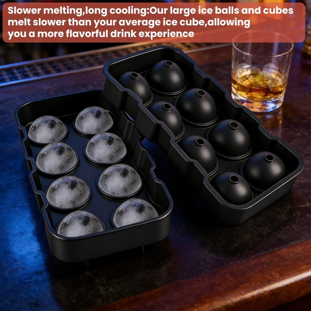 2x Round Ice Cube Mold with Lid Reusable Sphere Ice Cube Maker for Whiskey Party